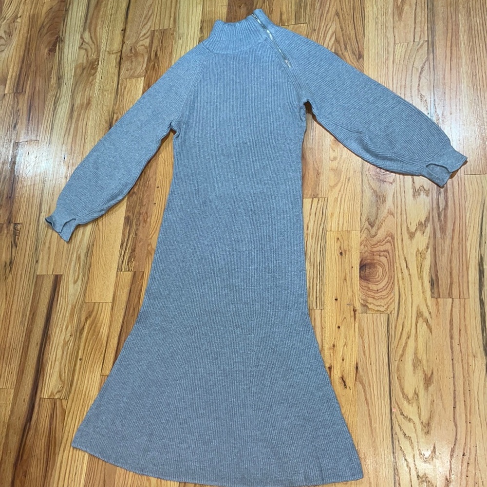 NEW Scoop Women's Ribbed Sweater Dress Zip Turtleneck M Gray - Picture 10 of 14